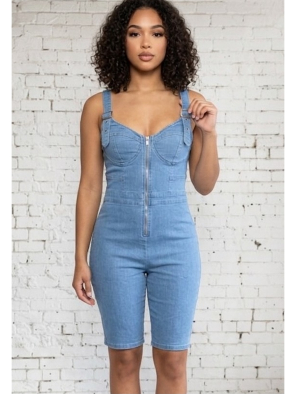Haute Monde Denim Bustier Romper Blue Size S